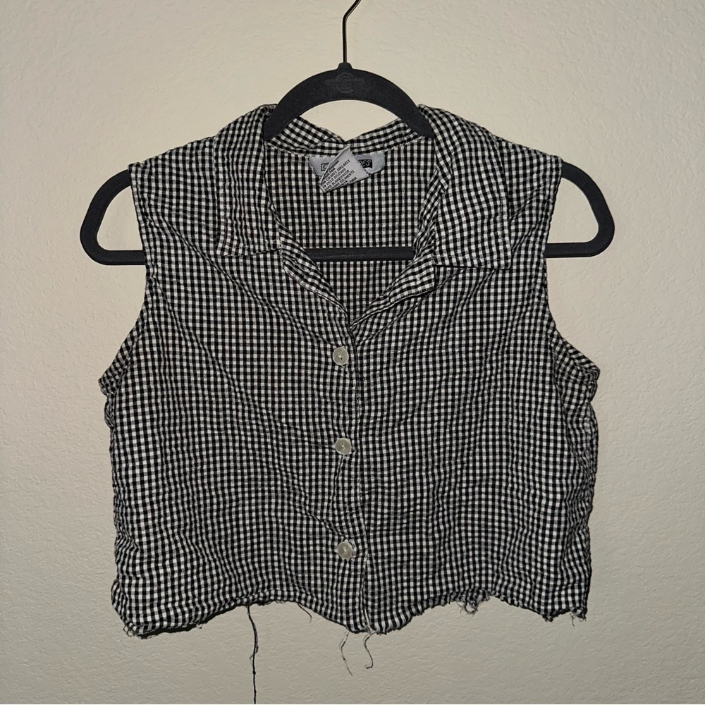 Vintage Western Cowgirl Black and White Checkered Gingham Sleeveless Top